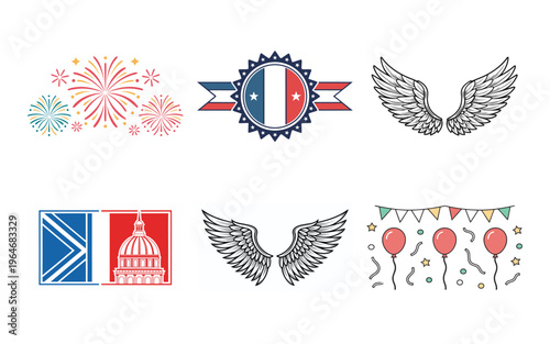 Patriotic with wings fireworks and balloons celebration