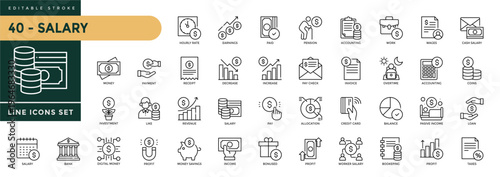 A collection of Salary icons set with editable stroke. Thin linear vector illustration.