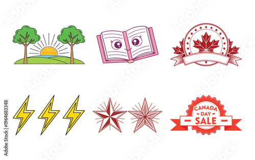 Colorful canadian including trees sun book eye maple leaf lightning stars sale canada