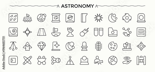 Set of Astronomy line icon. Space outline icons pack. Vector icons collection. Planet modern icon set. Editable vector illustration.