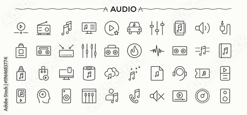 Audio icon set. Sign and Symbol. Contains such symbols as speak, speaker, sound, media, voice. Signs for web and mobile app. Speaker icon.