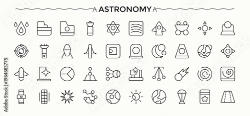 Astronomy icon set. Contains related to asteroid, space, universe, planet and more. Galaxy vector icon set. Minimal icons set. Pictogram and infographic.