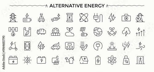 Energy Efficiently icon set. Environmental line icon set. Included environment, power, environmental, eco, ecology, efficient and more. Pixel perfect. Editable stroke.