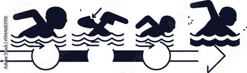 Swimming icons, vector illustrations, aquatic movements, sports graphics
