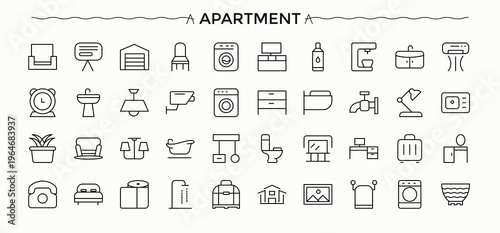 Apartment line icon set. Real Estate related icon set. Containing skyscraper, mortgage, building, home, real estate and more.