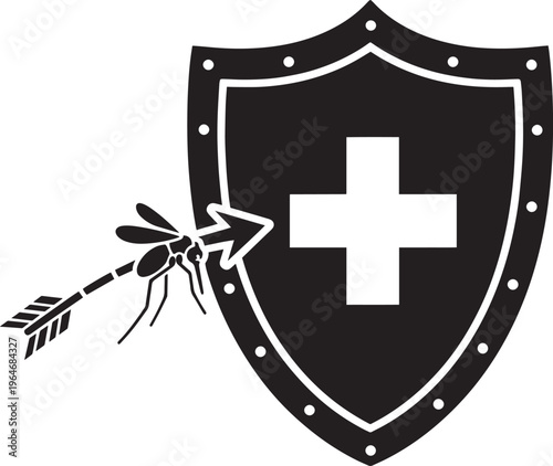Medical shield protection against mosquito bites vector illustration icon representing healthcare defense from malaria dengue and zika virus disease.
