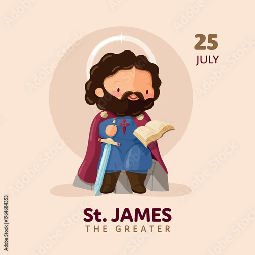 Saint James the greater sitting on the rock reading the scripture with sword