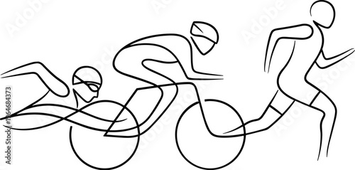 Triathlon, athletic, sport, illustration, triathlete, cycling, running, swimming, vector graphics