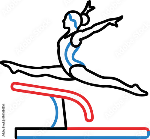 Gymnastics, athletic woman, pommel horse, sports icon, vector