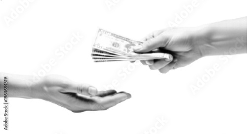 Money Exchange Between Hands Halftone Illustration – Financial Transaction Payment Concept Isolated