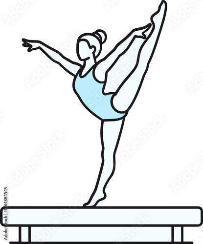 Gymnastics, balance beam, athletic woman, sports icon, vector illustration