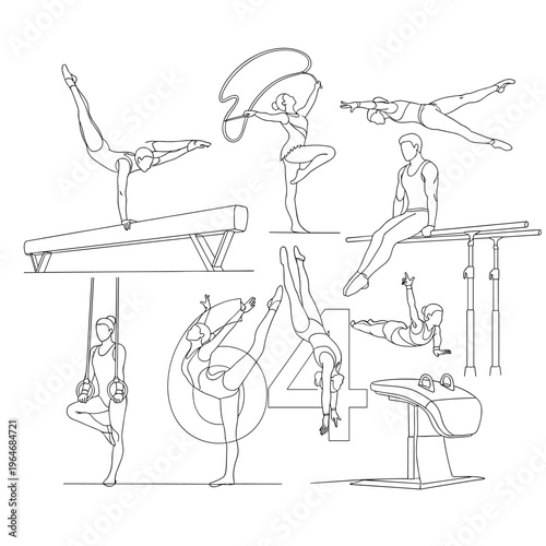 Gymnastics, athletic poses, vector illustrations, sports icons, fitness elements