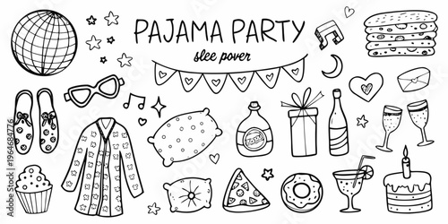 A playful pajama party collection with various doodle illustrations silhouette
