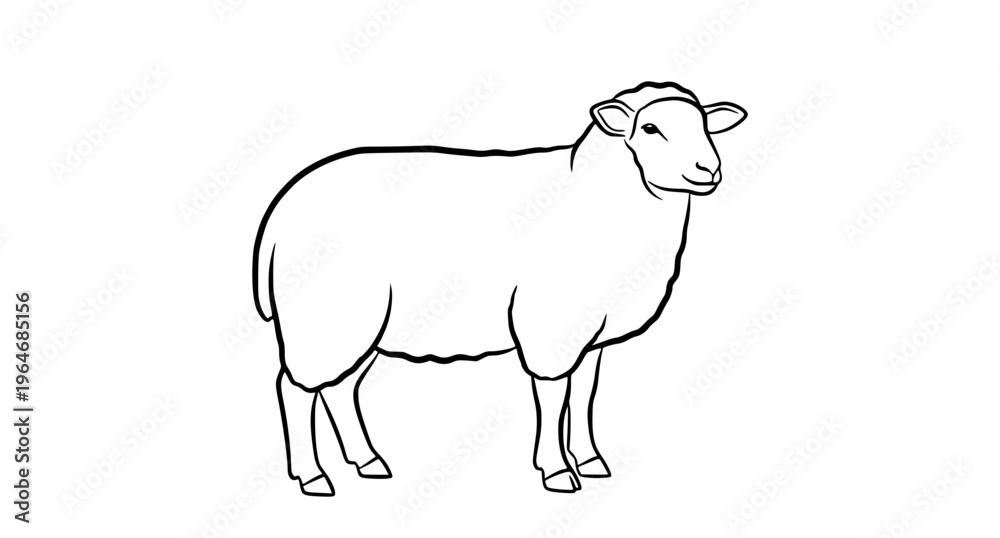 Obraz premium Sheep Outline Black Vector Illustration
