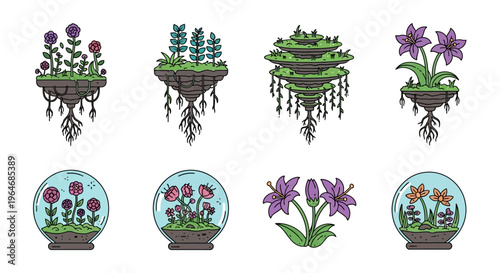 Purple Flowers in Glass Containers.