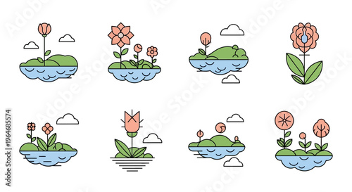 Colorful flowers on small islands.