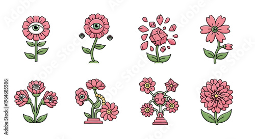 Pink Flowers in Various Stages Bloom.