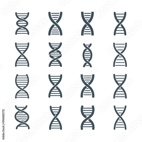Arrangement of blue dna helix icons on a white background