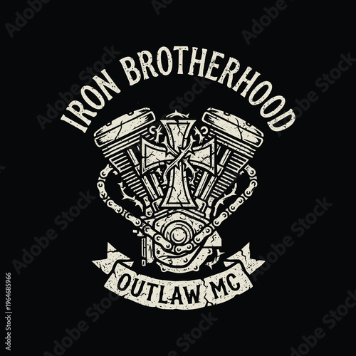 Iron Brotherhood Outlaw MC - Vintage Biker Club Emblem