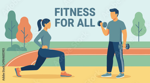 Fitness for all concept with diverse people exercising outdoors
