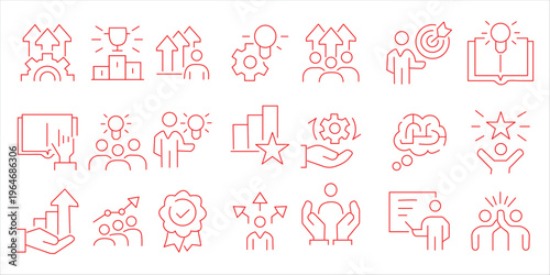 Art & Illustration Set of line icons related to growth, increase, gain, chart. Outline icons collection