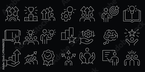 Art & Illustration Set of line icons related to growth, increase, gain, chart. Outline icons collection