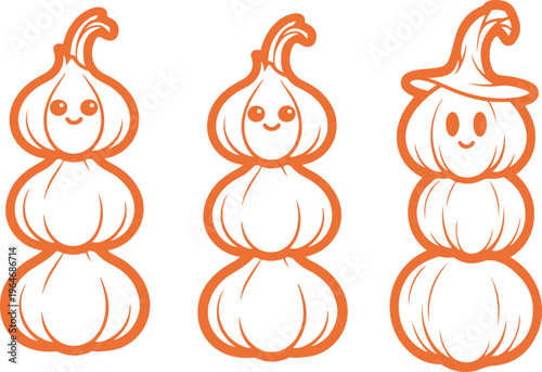 A cartoonish smiling garlic bulb with three connected cloves