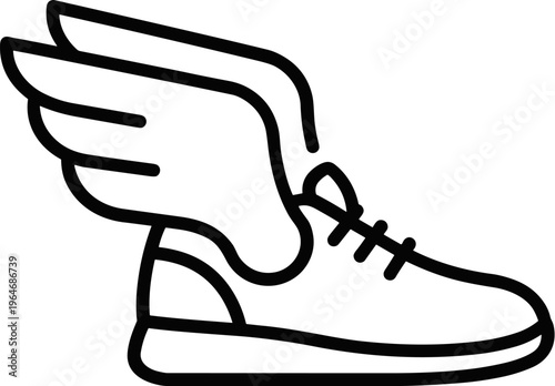 Winged running shoe icon, flying sneaker vector illustration, fast athletic footwear logo, sports speed concept