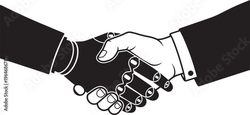 Robot and businessman fintech collaboration handshake between human and robotic partners
