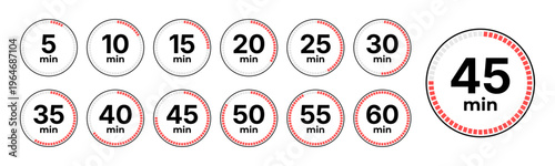 Circular countdown timer icons showing minute intervals from 5 to 60