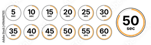 Digital countdown timer icons set for seconds intervals 5 to 60