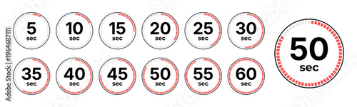 Digital countdown timer icons set showing seconds from 5 to 60