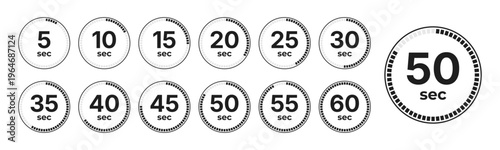 Countdown timer icons for 5 to 60 seconds on white background