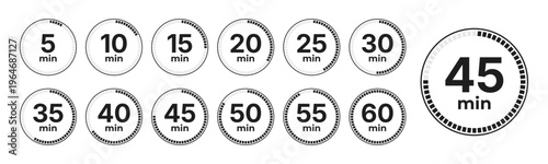 Set of circular timer icons showing minute intervals from 5 to 60