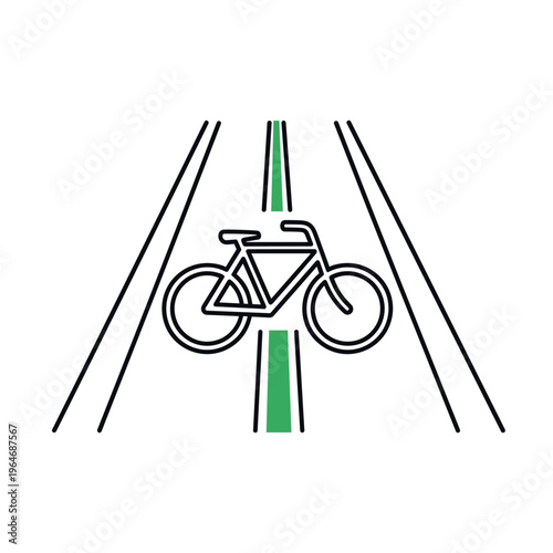 Bicycle lane icon with green path, minimalist bike road symbol, cycling infrastructure vector illustration