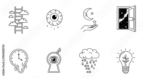 Collection of various creative thought icons.