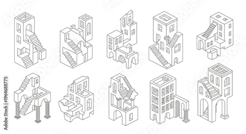 Detailed architectural building structures designs.