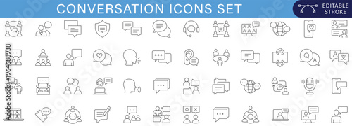 Conversation icons set communication chat dialogue business discussion social interaction teamwork support messaging symbols collection