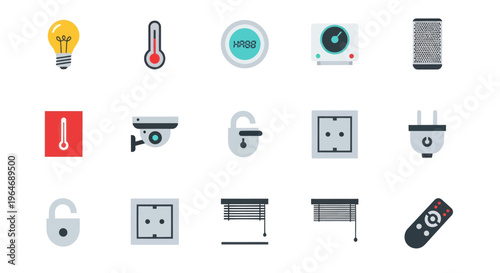 Smart Home Technology Icons: Automation, Security, and Control