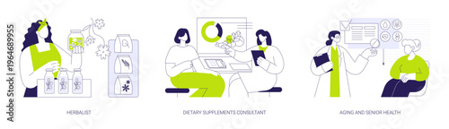 Alternative medicine specialists isolated cartoon vector illustrations se