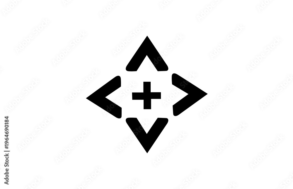 Obraz premium Abstract Black Four-Way Directional Navigation and Plus Icon