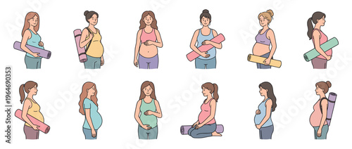 Pregnant women practicing yoga and engaging in light exercise for a healthy and active pregnancy journey and well-being.