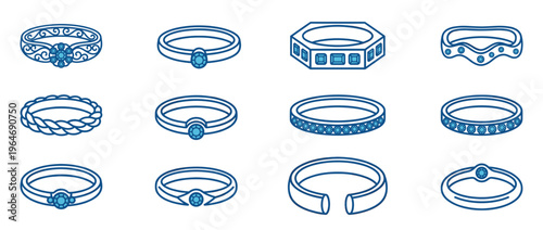 Collection of various elegant rings adorned with sparkling blue gemstones, showcasing diverse designs for jewelry concepts.