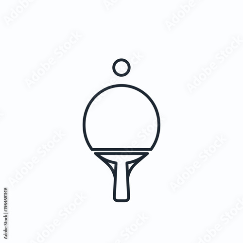 Minimalist table tennis racket icon, thin line ping pong paddle with ball vector, professional sports equipment symbol for web and app design