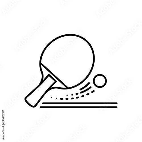 Minimalist table tennis line icon, ping pong paddle and ball vector illustration, sports equipment symbol for competition and leisure