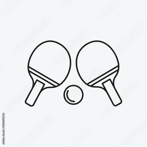 Minimalist table tennis line icon, ping pong paddles and ball vector illustration, simple black outline sports equipment graphic