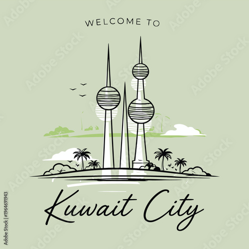 Welcome to Kuwait City Iconic Towers and Skyline Illustration