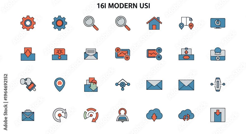 Naklejka premium Modern Icons Set: Technology, Business, and Communication Icons
