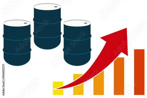 原油価格の上昇を示すグラフとオイルドラムの経済イメージイラスト