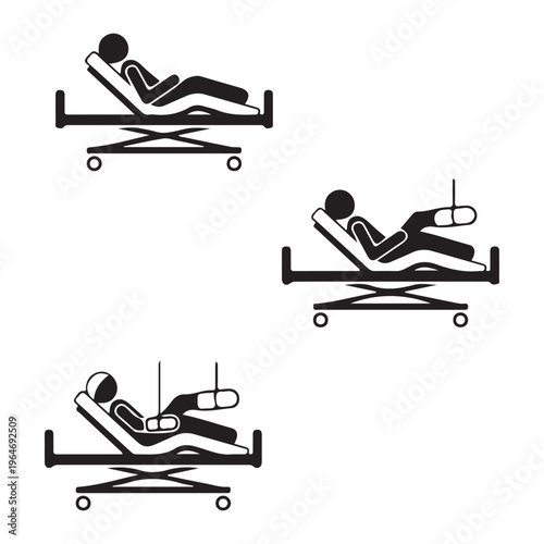 Flat Design Medical Patient Pictograms on Adjustable Hospital Beds Icons